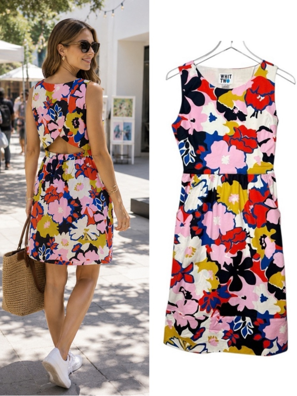 Anthropologie Whit Two Petal Print Open Back Floral Women’s Shift Dress Sz 4
